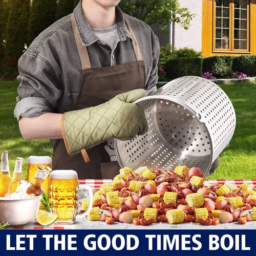 52QT Stainless Steel Turkey Fryer Pot and Burner Kit, Propane Burners, Tamale Steamer Pot with Basket, Steamer Rack, for Outdoor Cooking, Seafood Boil, Crawfish Boil, Home Brewing