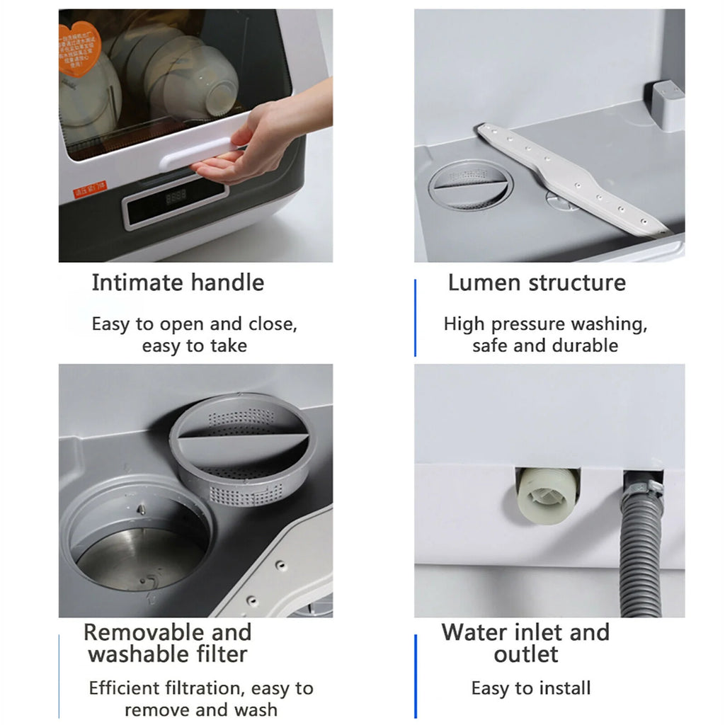 Countertop Dishwasher 3 Washing Programs Air-dry Function for Small Apartments