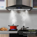 30 inch Wall Mount Range Hood Stainless Steel 350 Cfm Cooking Stove Vented LED Lamp 3 Speed Black