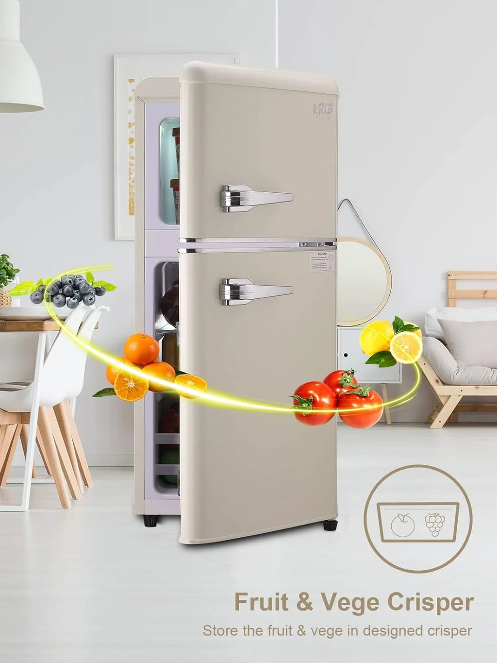 GGTB 3.0 Cu.Ft Two Door Small Refrigerator with Freezer, Compact Retro Small Refrigerator for Dorm, Office, Bar, RV, Bedroom, Blue