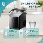 EUHOMY Nugget Ice Maker Countertop with Handle, Ready in 6 Mins, 34.5 lbs Per Day, Removable Top Cover, Auto-Cleaning, Black