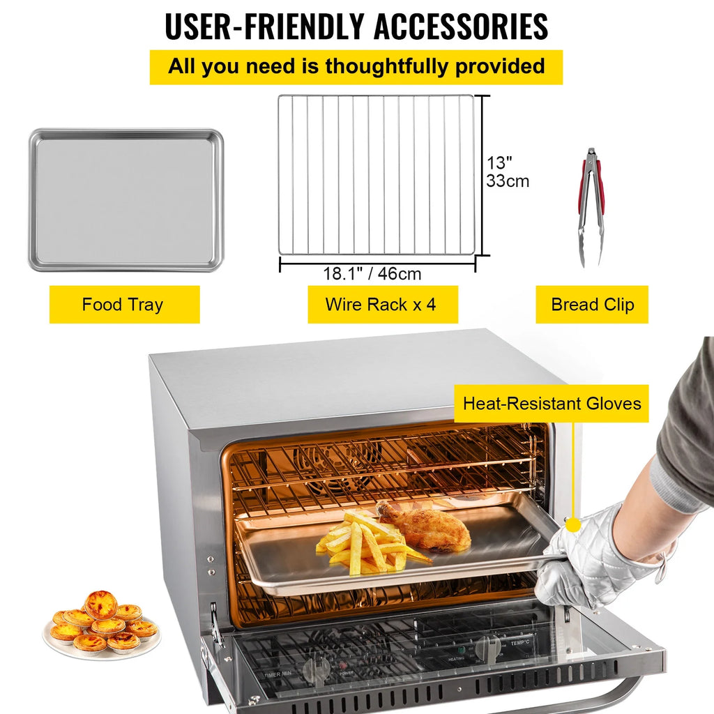 BENTISM Countertop Convection Oven Commercial Toaster Baker Stainless 19Qt 120V