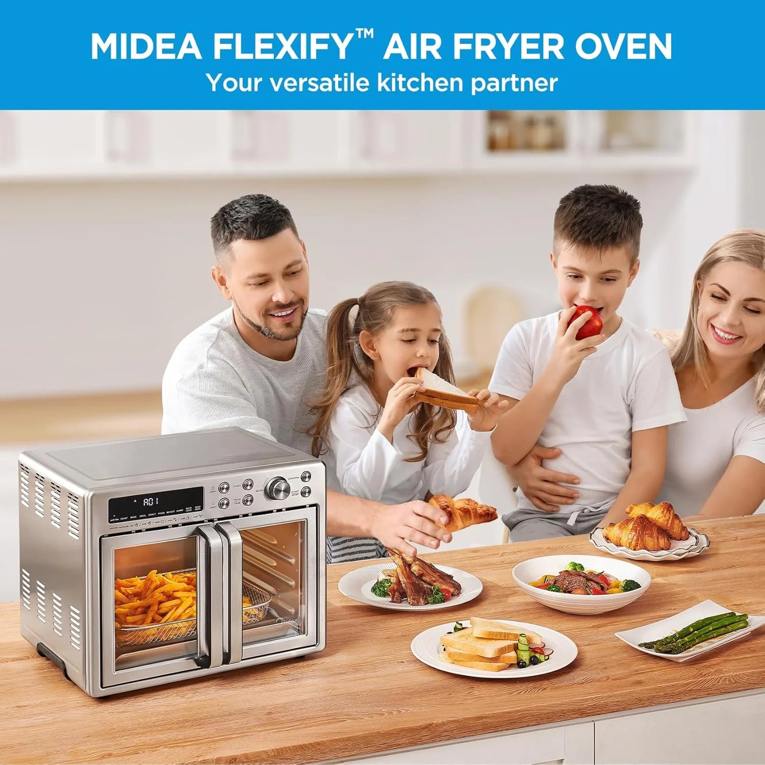 Midea Flexify French Door Air Fryer, Pizza Oven and Toaster Oven, Stainless Steel, New