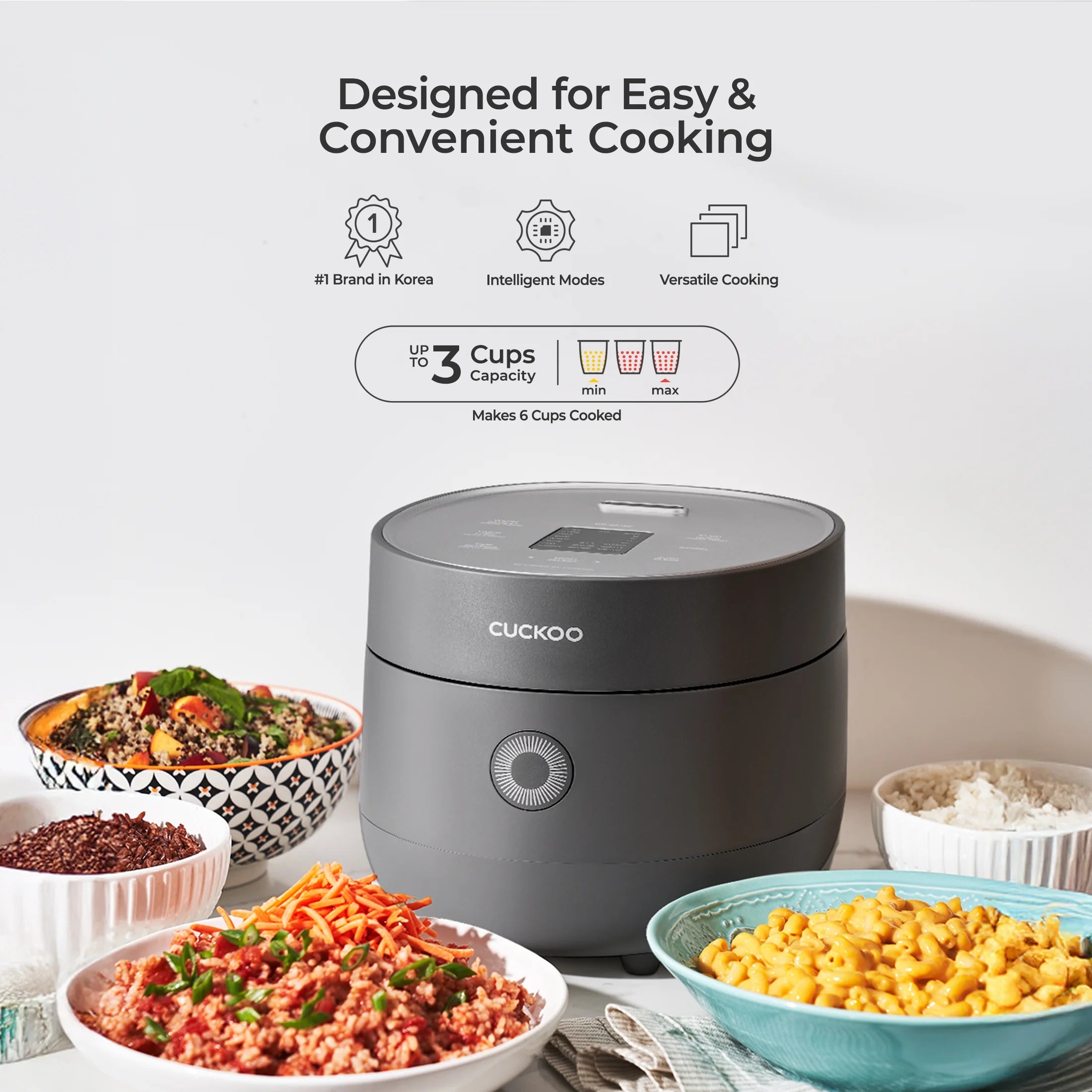 CUCKOO Rice Cooker 6 Cups Cooked, Warmer, Nonstick Pot and Fuzzy Logic Tech in Gray (CR-0375FG)