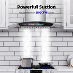 BRANO 30 inch Wall Mount Range Hood 900 CFM, Voice/Gesture/Touch Control, Stainless Steel Kitchen Hood Vent with 4 Speed Exhaust Fan, Adjustable Lights, Memory Mode