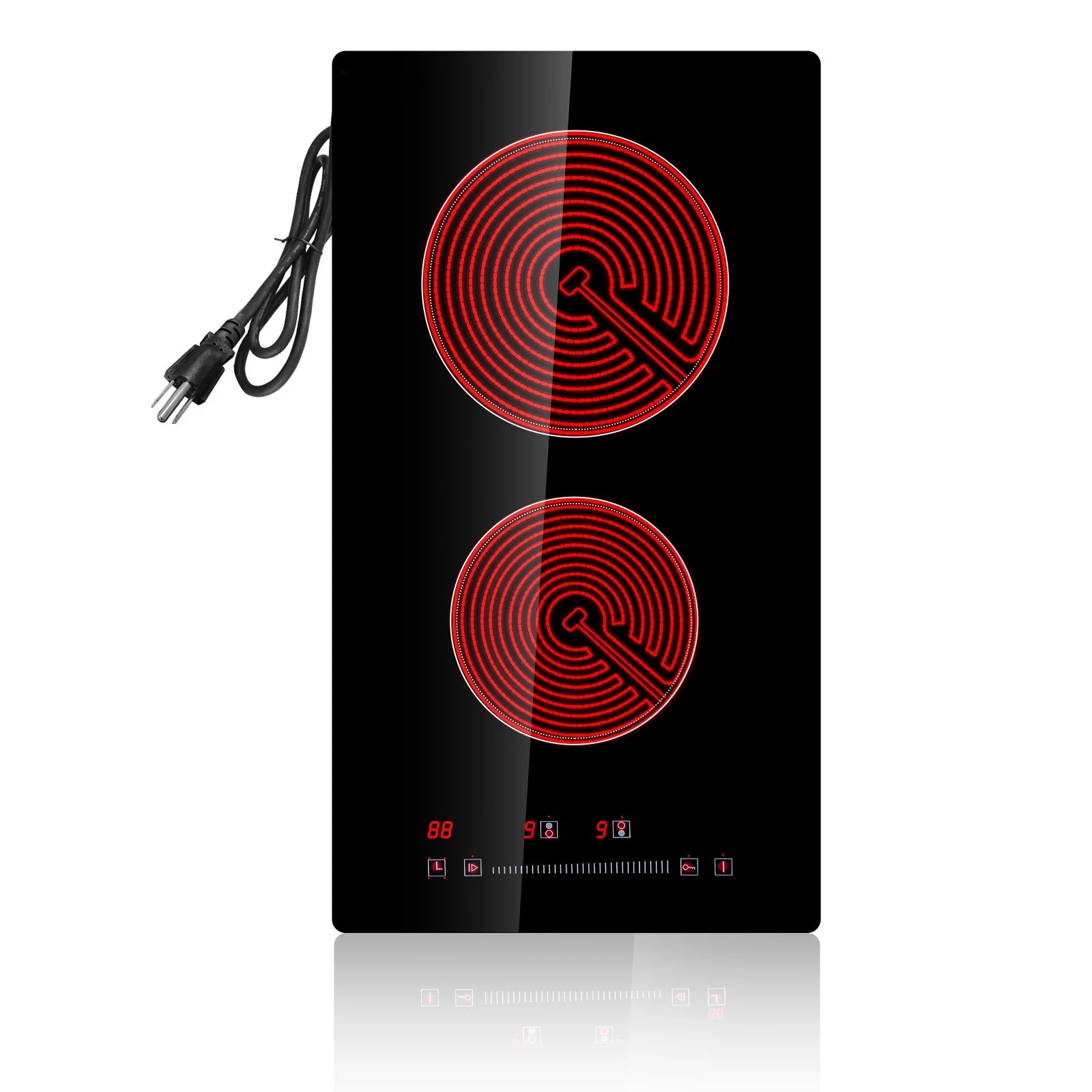 KFFKFF Electric Cooktop, 20" x 11.6" Integrated Electric Cooking Surface, 2 Burner Built-in Electric Stove with Touch Controls, Timer & Safety Lock for Any Cookware 240V 1800W