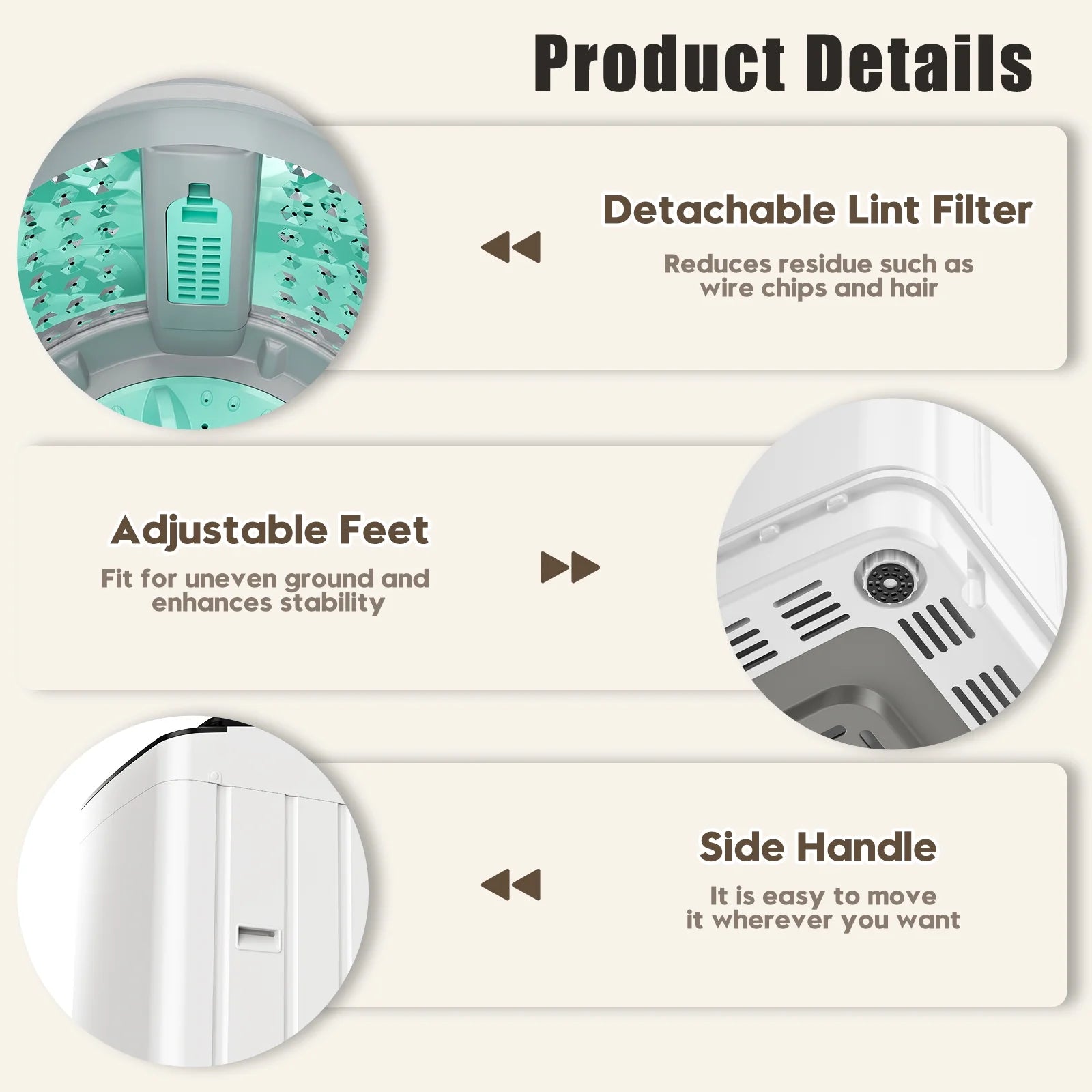 Auertech 18lbs Portable Washing Machine, Fully Automatic Portable Washer with LED Display,Washer & Dryer Combo, 7 Wash Cycles, 4 Water Levels