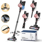 Homeika H320 Cordless Vacuum Cleaner, 28KPA Powerful Suction 8-in-1 Multi-Tool 55min Runtime LED Motorized Brush One-Click Dust Emptying for Pet Hair and Allergies,Pink