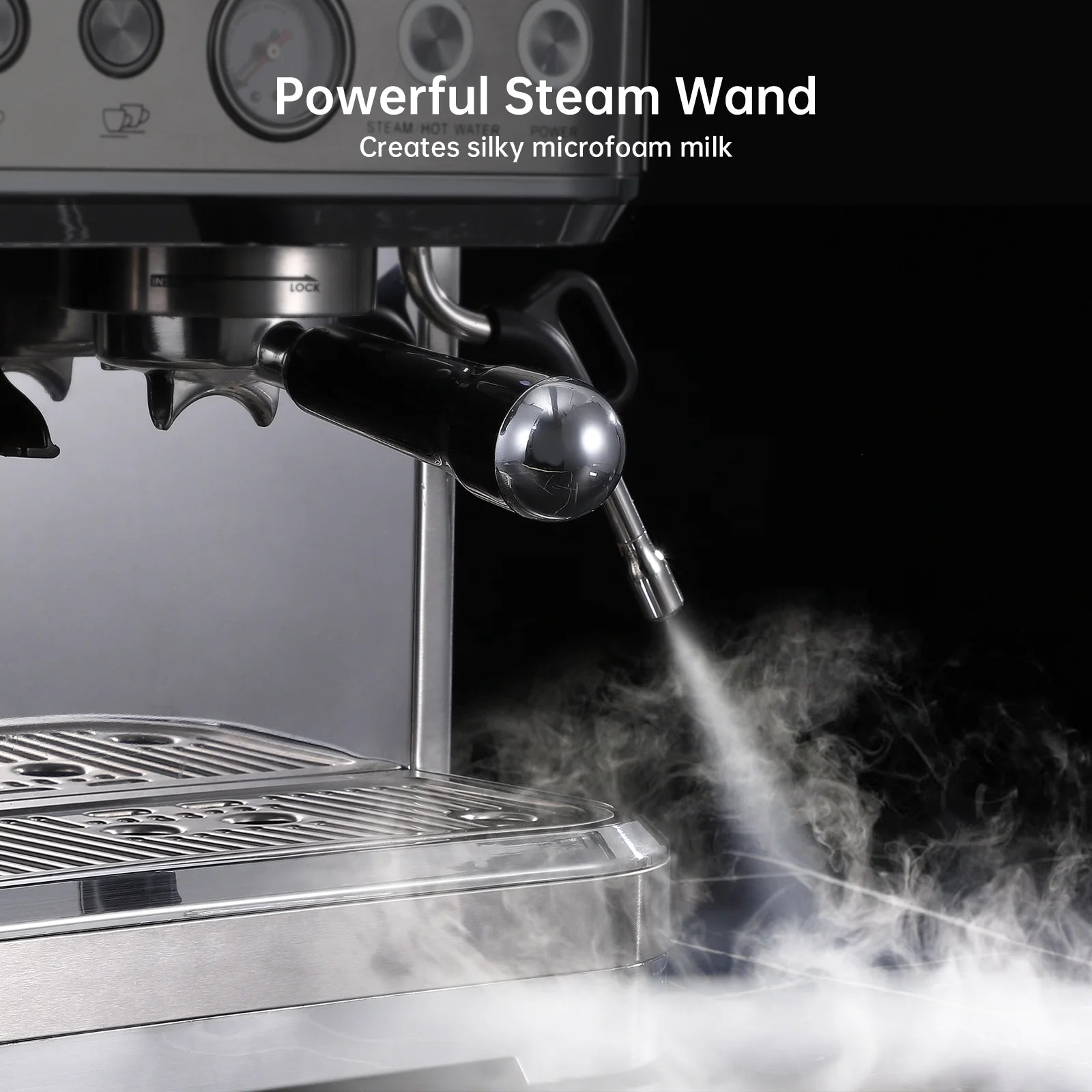 COZONY Espresso Machine 15 Bar, 2.5 L Water Tank, Semi Automatic Coffee Maker with Grinder, Milk Frother/Steam Wand, Italian Pump, All-in-One Espresso Machine, Stainless Steel, Silver