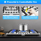 Stainless Steel 5-Burner Stove, Top Built-In Gas Propane Cooktop Stove for Restaurants
