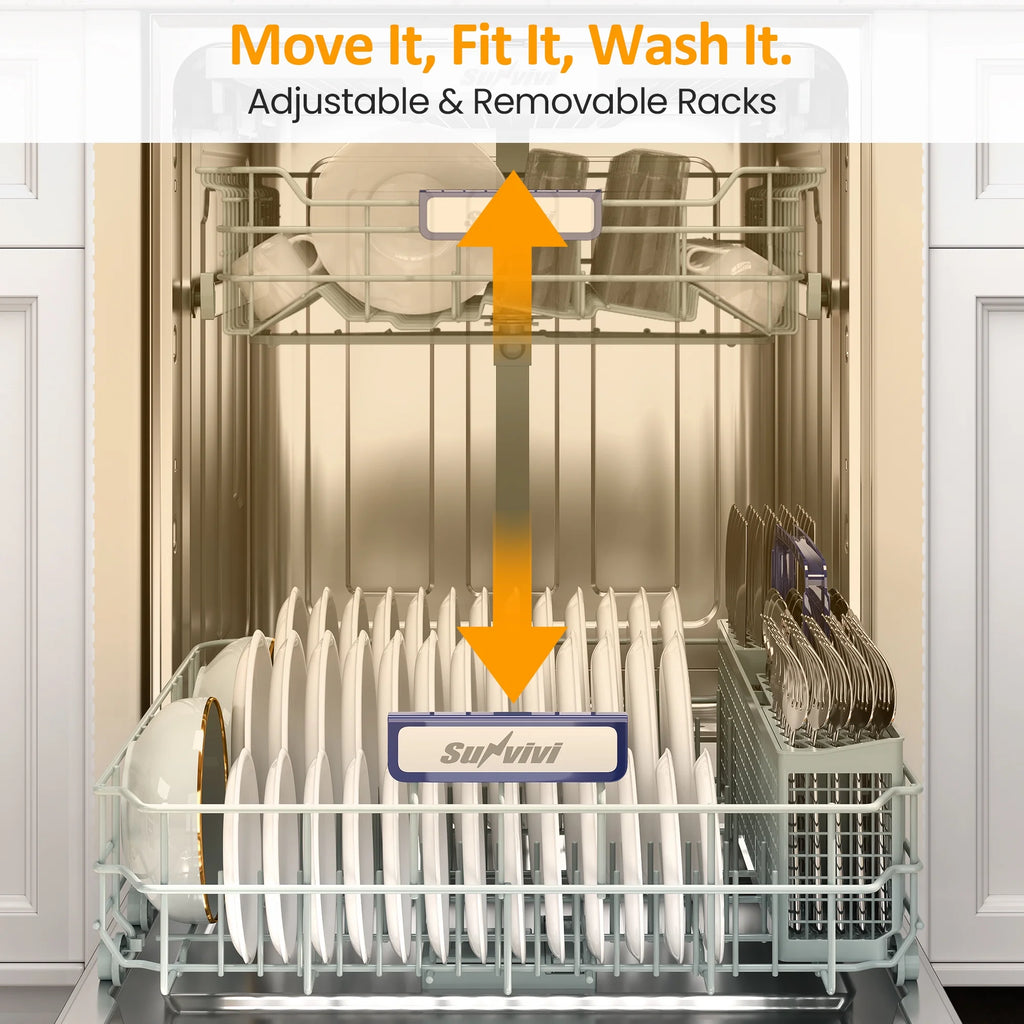 Cozy Home 24" Built-in Dishwasher, Stainless Steel Dish Washer Machine with Large 14-16 Place Settings, 8 Wash Cycles, Energy Star, Black
