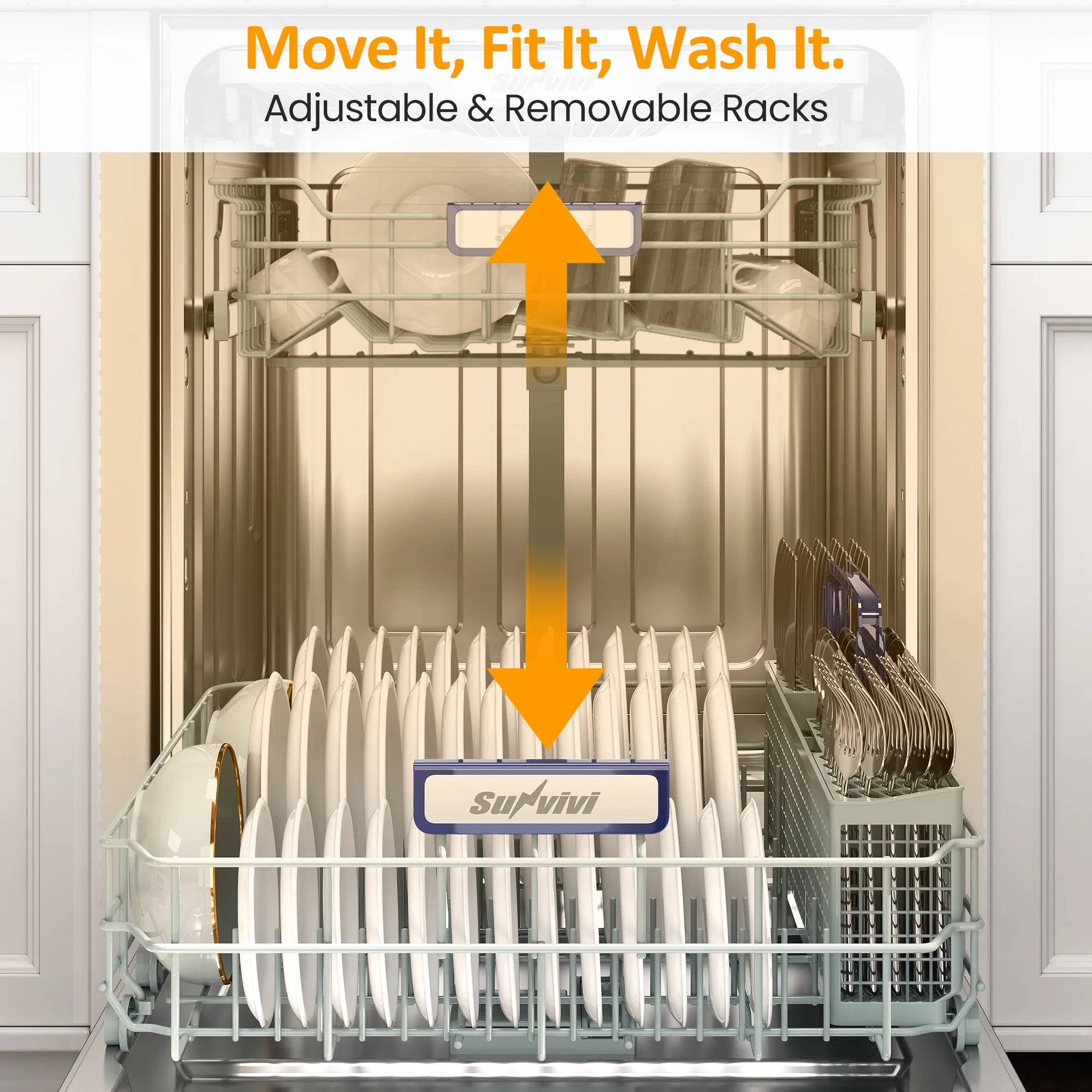 Cozy Home 24" Built-in Dishwasher, Stainless Steel Dish Washer Machine with Large 14-16 Place Settings, 8 Wash Cycles, Energy Star, Black