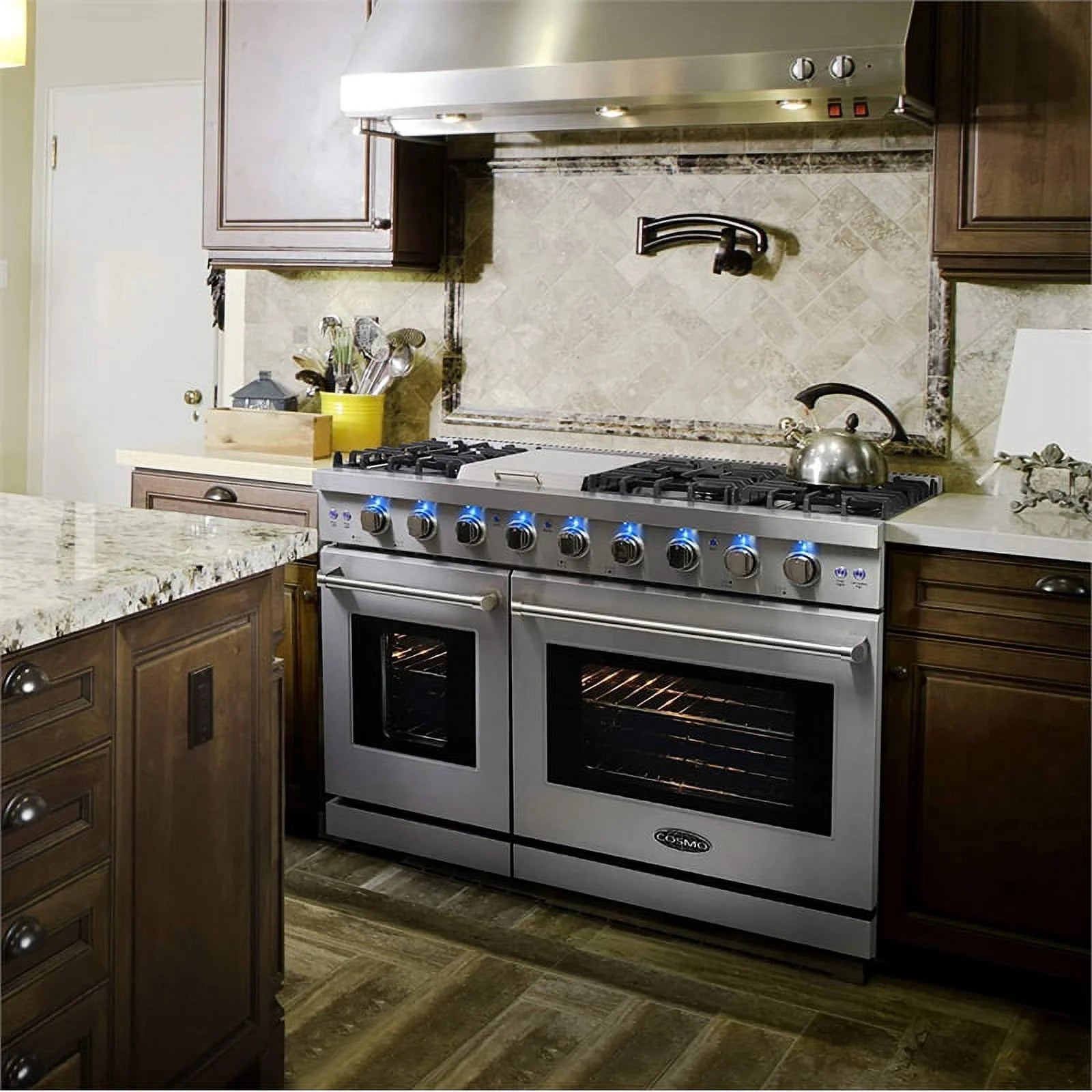 48" Freestanding Double Oven Gas Range, 6 Sealed Gas Burners, Convection Oven