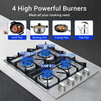 SINDA 30 Inch Gas Cooktop With Four Sealed Burners, NG/LPG Convertible, in Stainless Steel