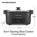 Hamilton Beach 9-in-1 Multi Cooker, 6 Qt Searing Slow Cooker, Nonstick Aluminum Crock with Removable Pot, Black