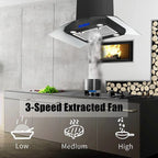 Joeaonz 30-Inch Island Range Hood 900CFM Stainless Steel with Glass Touch Control and Permanent Reusable Filters