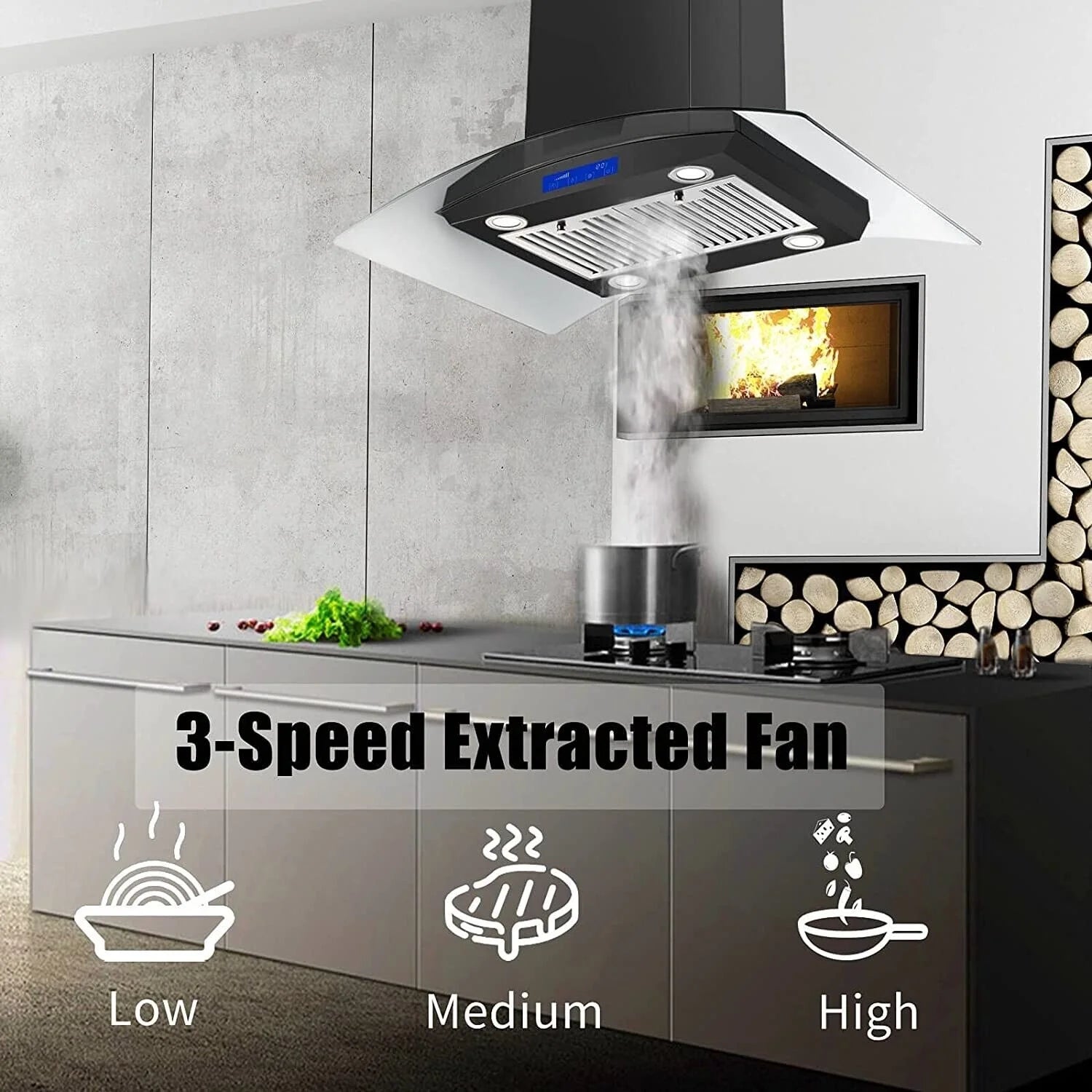 Joeaonz 30-Inch Island Range Hood 900CFM Stainless Steel with Glass Touch Control and Permanent Reusable Filters