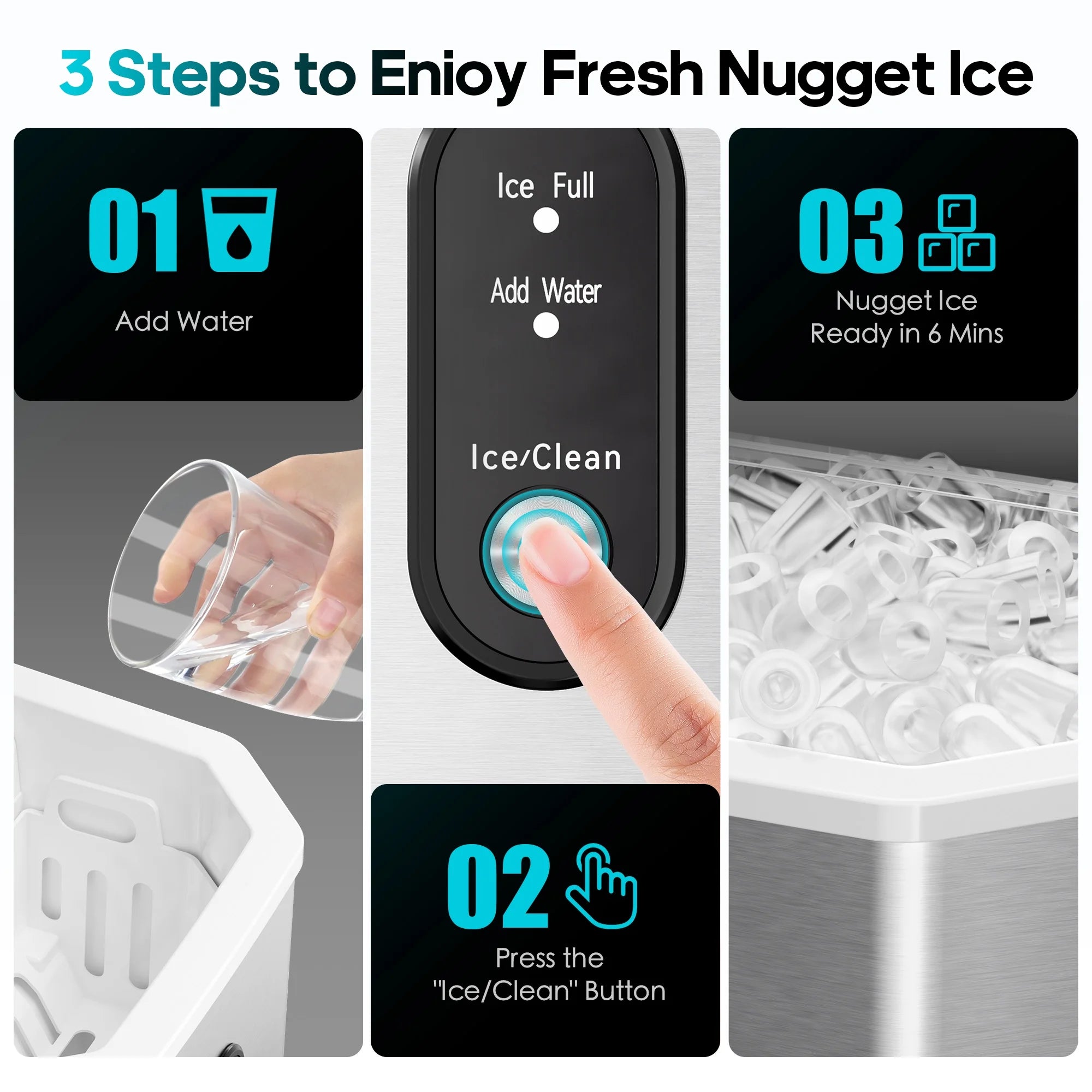Fenbeli 26lbs/24H Countertop Ice Maker Machine with Handle, Portable Ice Maker Machine with Auto-Cleaning, Black