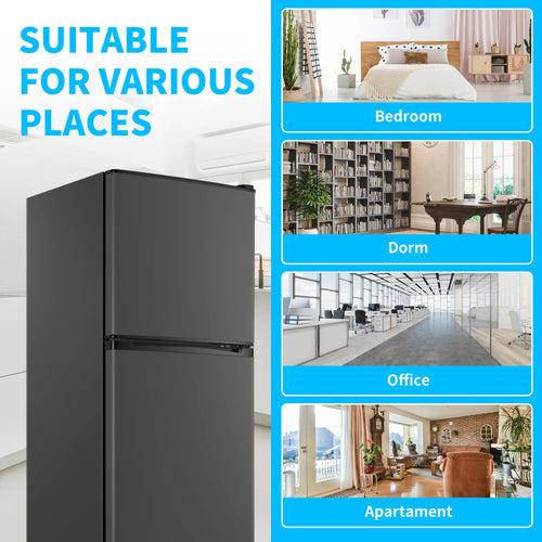 4.5 Cu.ft Compact Refrigerator 2 Door with Freezer,7 Adjustable Thermostat & 4 Removable Glass Shelves,Large Size Refrigerator for Garage/Bedroom/Kitchen/Apartment and Office,Grey