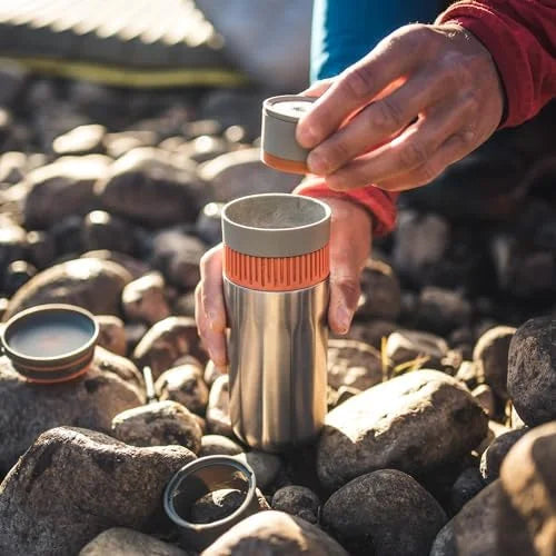 Pipamoka Portable Coffee Maker, Coffee brewer, All-in-one Vacuum Pressured .Insulated Travel Mug, Hand Powered and  Pressure Brewer, Stainless Steel Thermo Cup, 10 fl oz