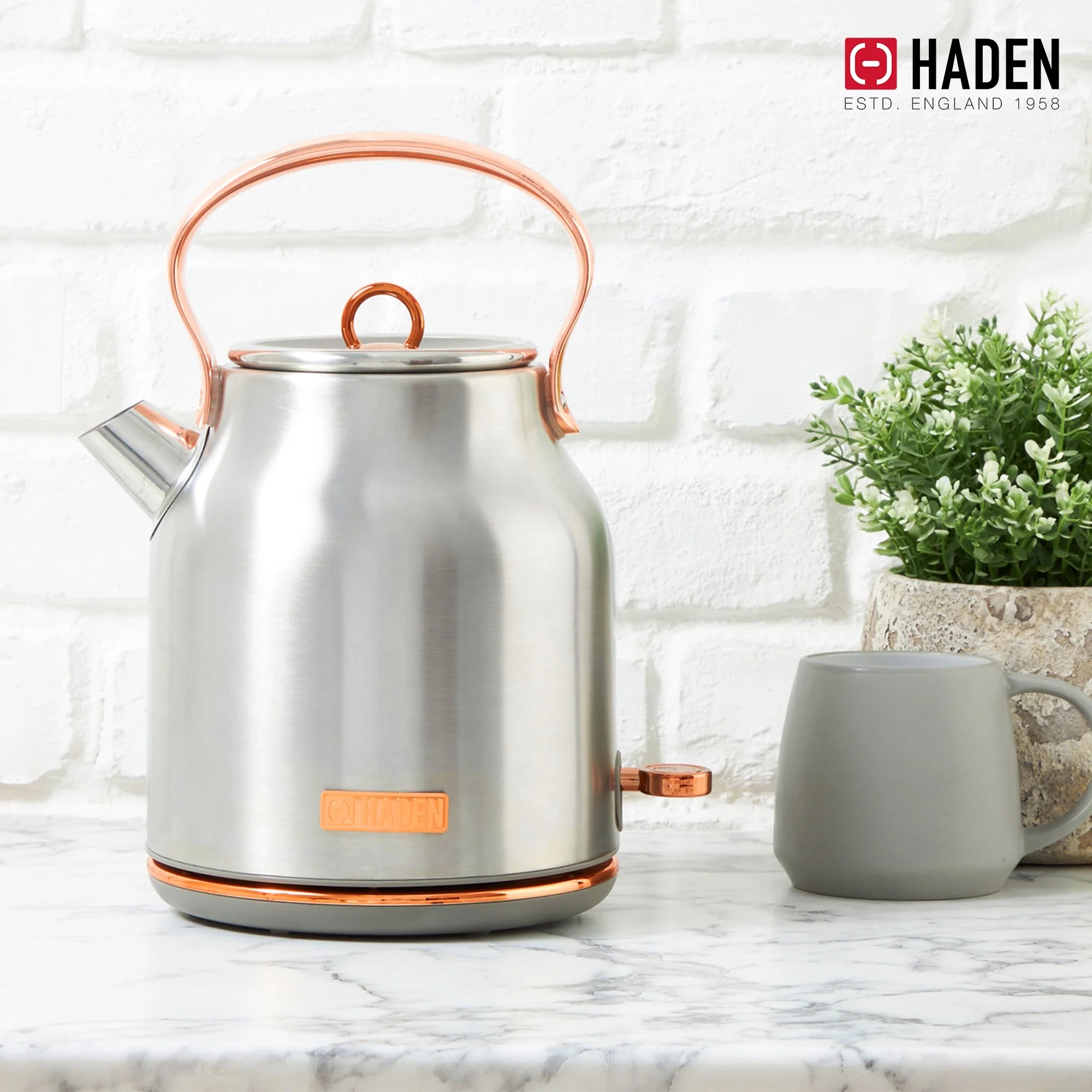 Haden Coffee Maker & Heritage 1.7 Liter Electric Kettle, Black & Chrome