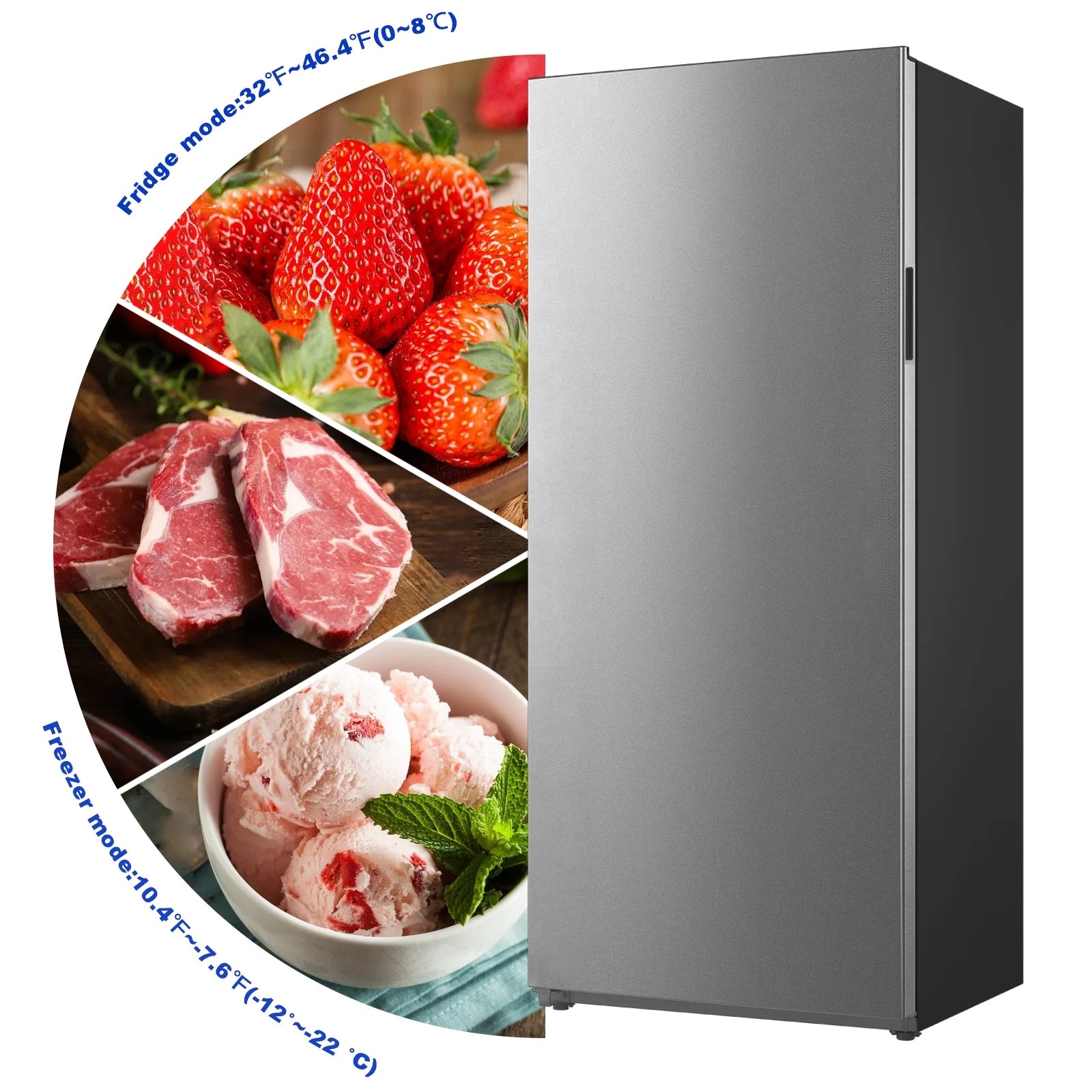 FORT�� 33 Inch Upright 21 Cu ft Freezer in Stainless Steel F21UFLESSS Left Door Fridge