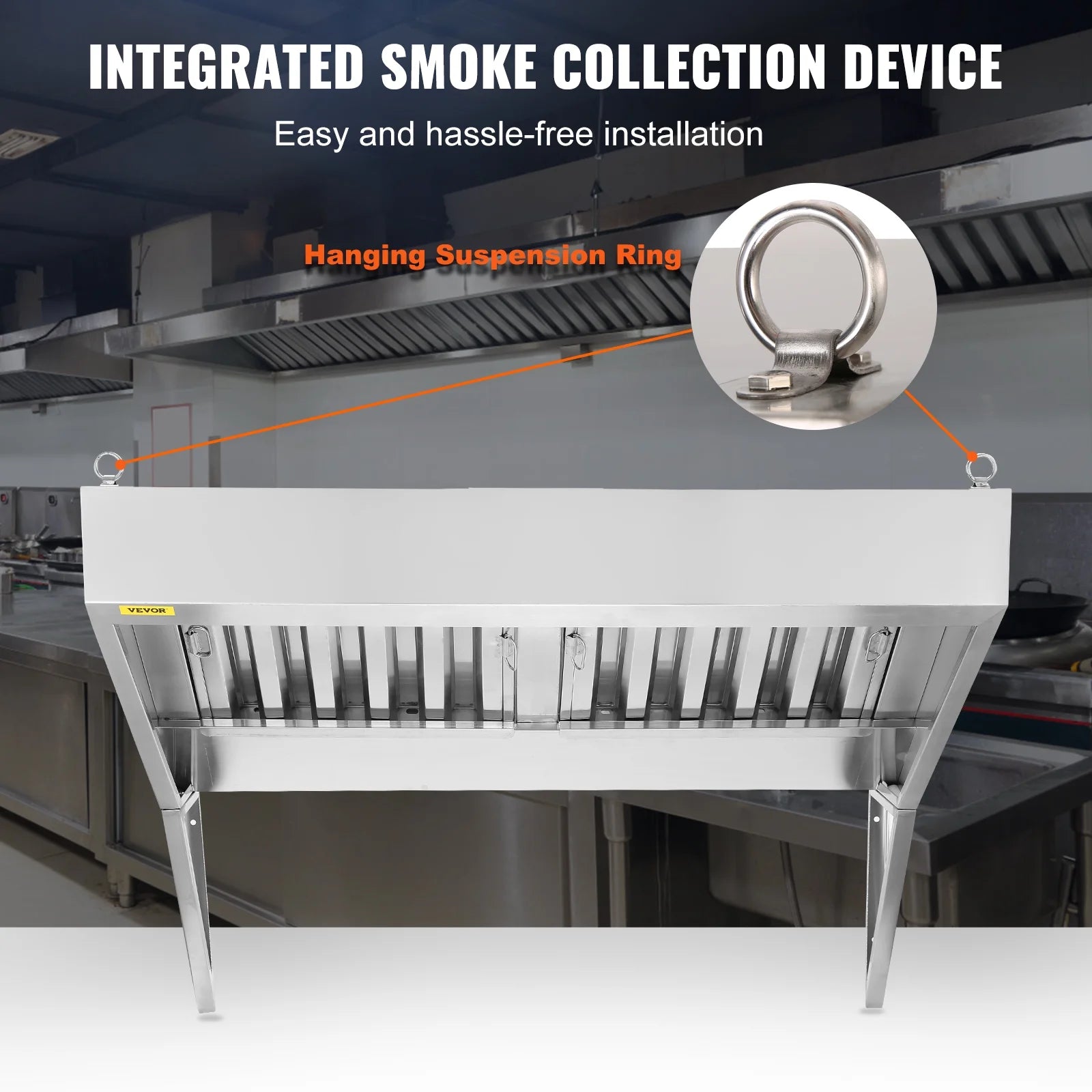 BENTISM Commercial Exhaust Hood 4ft Food Truck Hood Exhaust 201 Stainless Steel