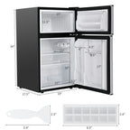 Barara King Fridge Freezer, Refrigerator,3.2 cu ft. Compact Stainless Steel Refrigerator-Gray