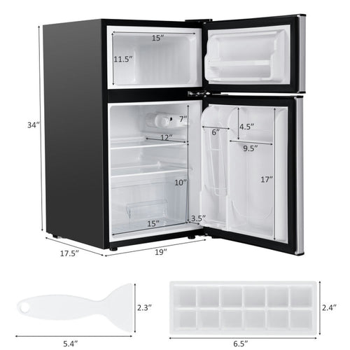 Barara King Fridge Freezer, Refrigerator,3.2 cu ft. Compact Stainless Steel Refrigerator-Gray