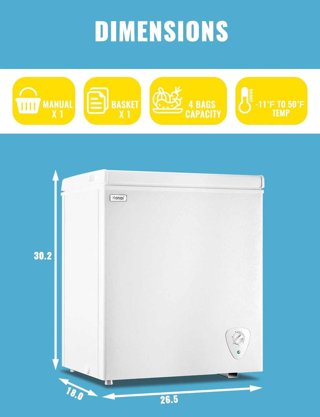 WANAI 3.5 Cu.ft Chest Freezer Small Deep Freeze with 7 Gears Temp Control Office Dorm Kitchen White