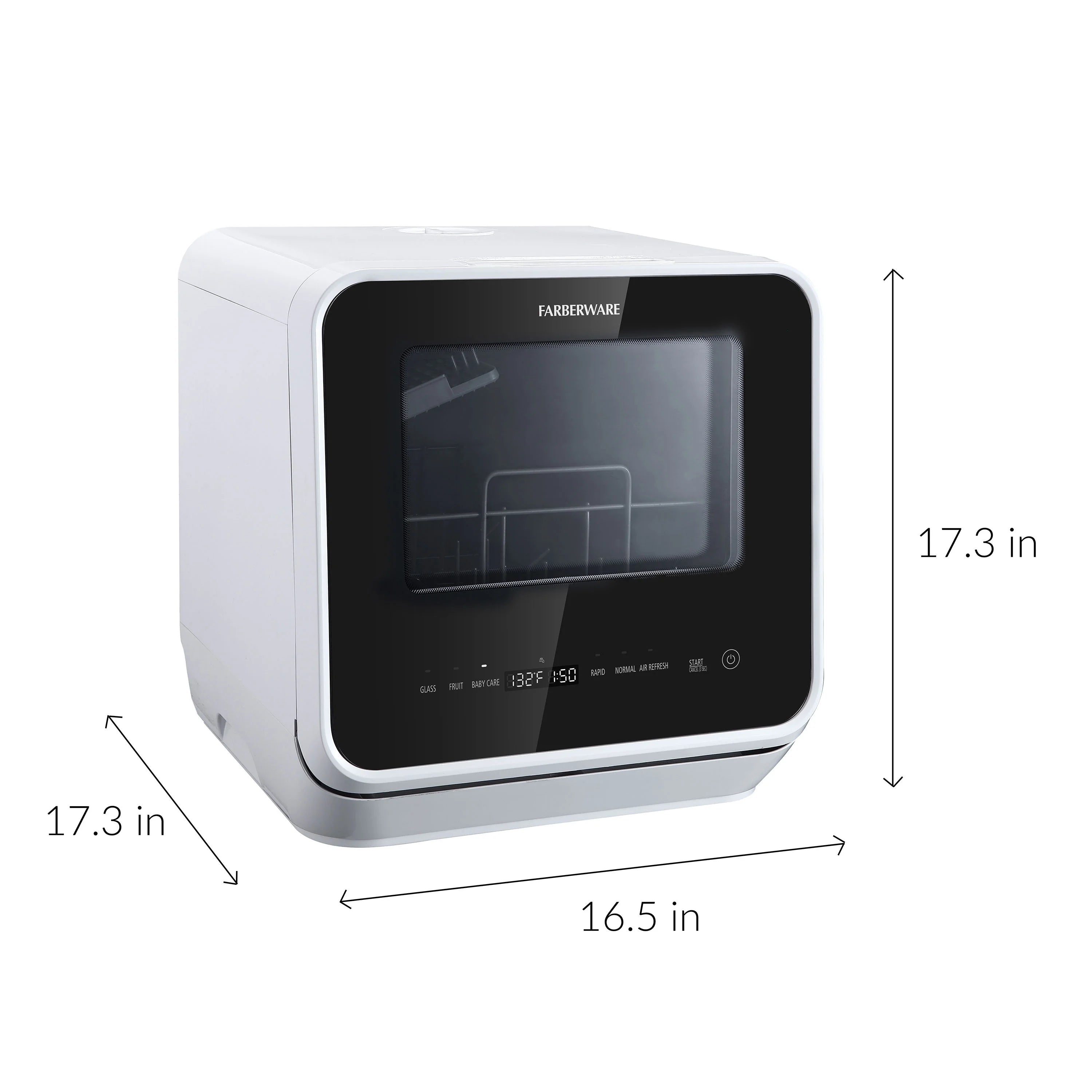 Farberware Portable Dishwasher with Built-In Water Tank with Baby Care and Fruit Wash Settings in White w/ 6-Place Setting Capacity, FDW05ASBWHA