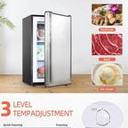 3.2 Cu.FtUpright Freezer , Single Door Mini Freezer ,Adjustable Thermostat, Compact Refrigerator for Bedroom, Dorm, Silvery