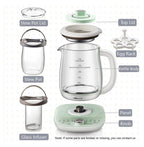 Bear Electric Kettle with Infuser & Stew Pot - 1.8L Health Pot, 16 Menus, Glass Kettle, Tea Maker, 120V, Green
