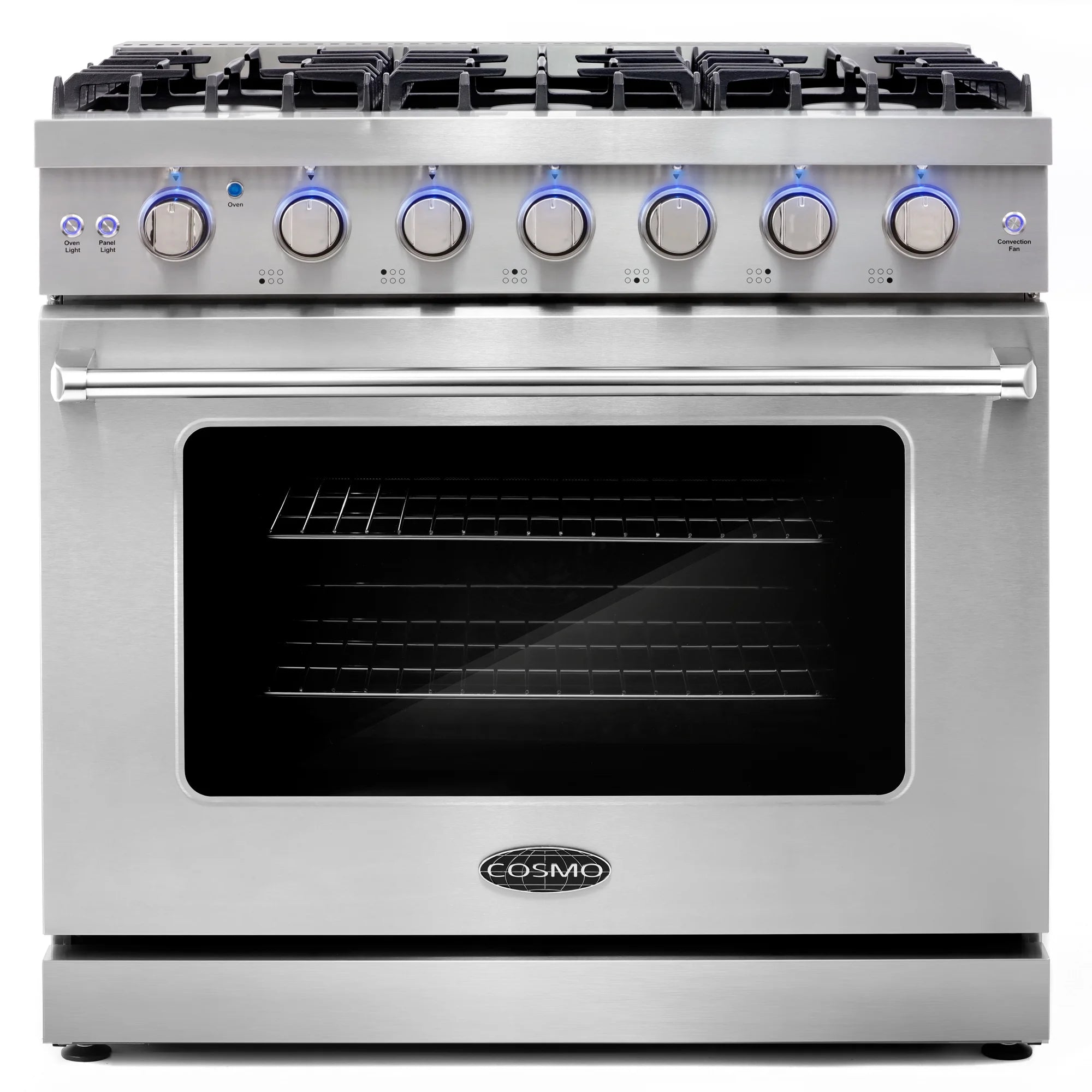 Cosmo 3 Piece Kitchen Appliance Packages with 36" Freestanding Gas Range Kitchen Stove 24" Built-in Fully Integrated Dishwasher & 48 Bottle Freestanding Wine Refrigerator Kitchen Appliance Bundles