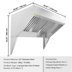 BENTISM Commercial Exhaust Hood 4ft Food Truck Hood Exhaust 201 Stainless Steel