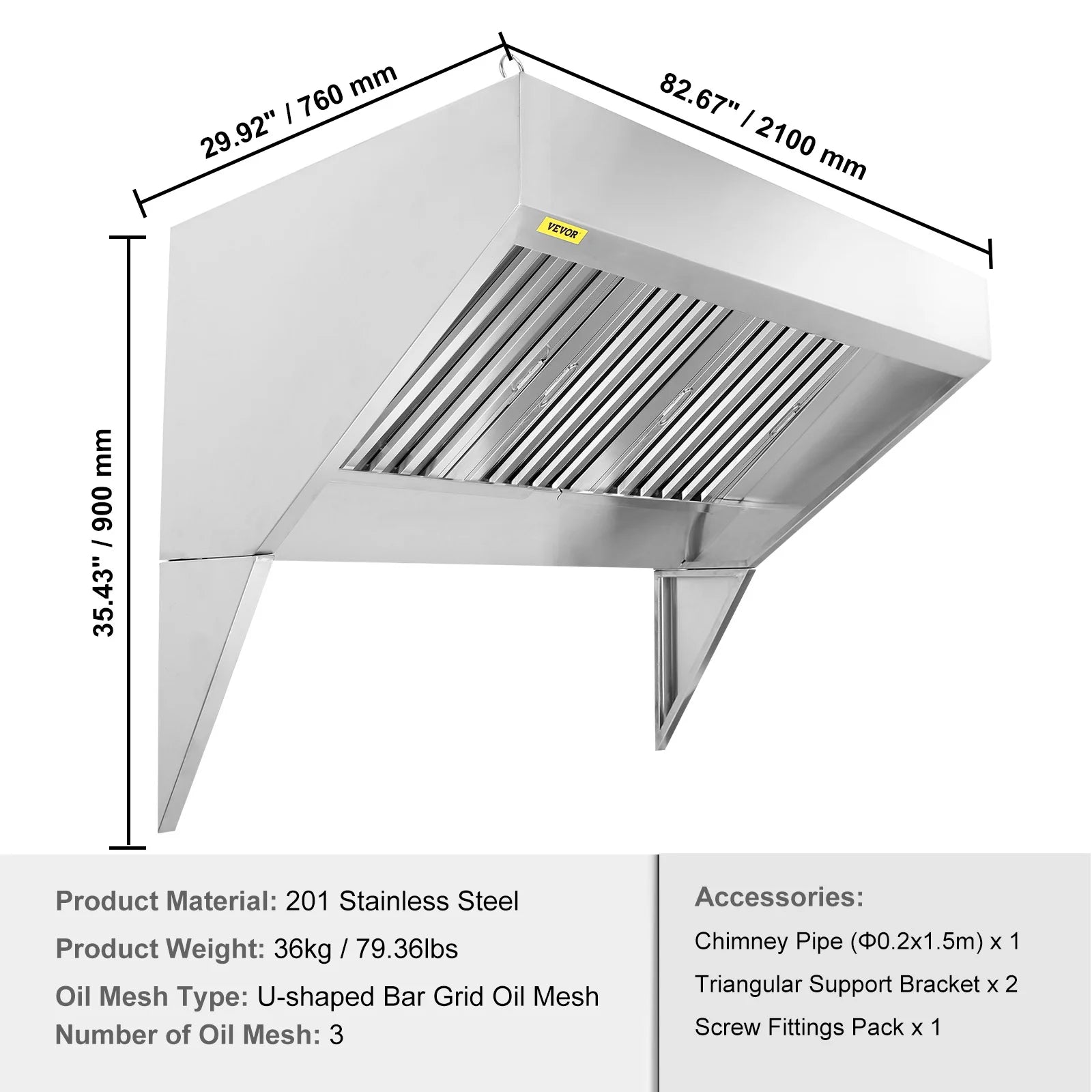 BENTISM Commercial Exhaust Hood 4ft Food Truck Hood Exhaust 201 Stainless Steel