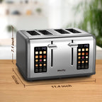 Mecity 4-Slice Touchscreen Toaster, Stainless Steel, 6 Browning Settings, Reheat, Cancel, Defrost, Removable Tray