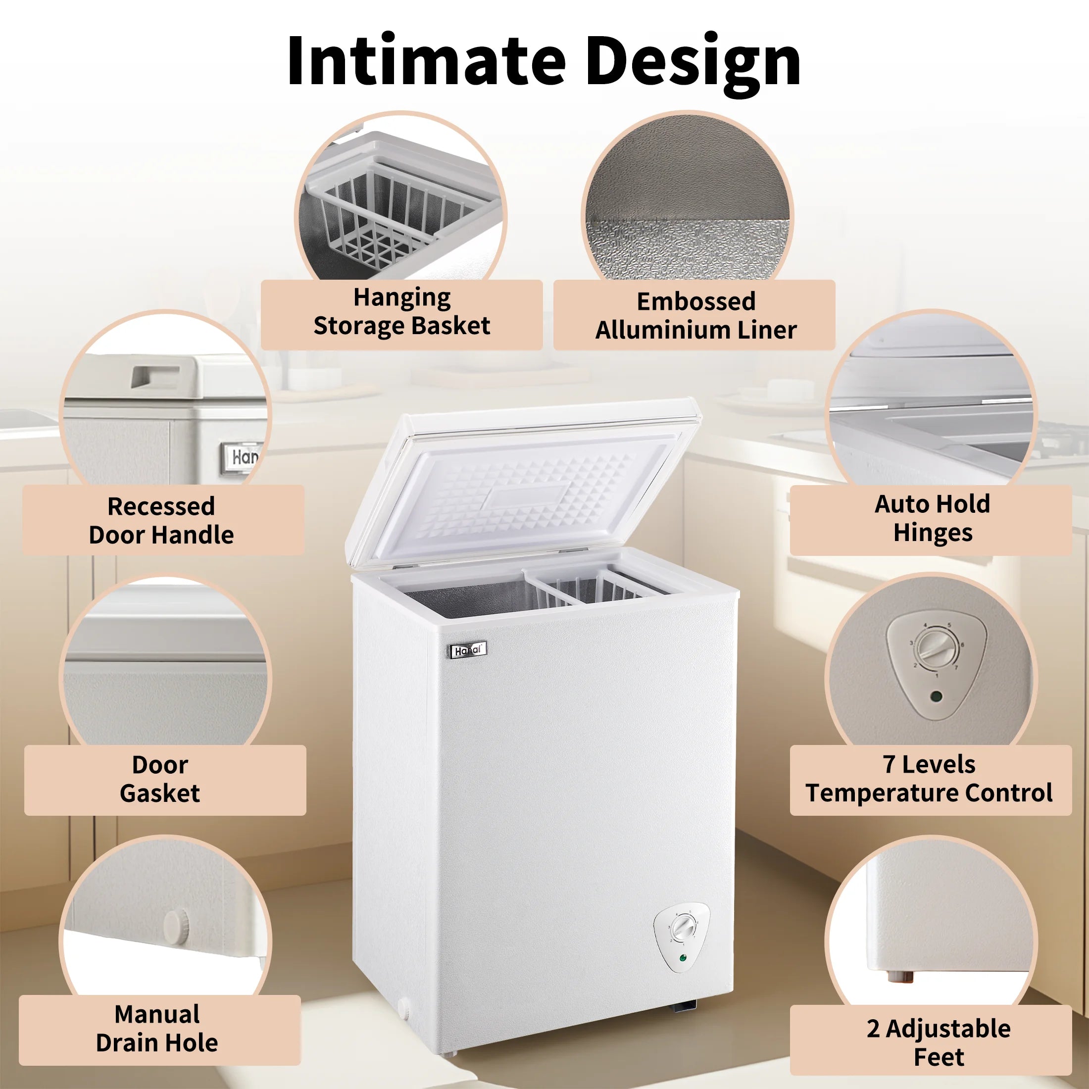WANAI Chest Freezer 3.5 Cu.ft, Deep Freezer with Top Open Door ,White