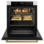 ZLINE 30" Autograph Single Wall Oven with Air Fry and Self-Clean in DuraSnow?? Stainless Steel and Gold Handle, WASSZ-30-G