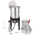 5-Piece Outdoor Turkey and Seafood Cooking Set: High-Power Fryer/Steamer with 54K BTU Burner, Baskets, Rack, and Thermometer