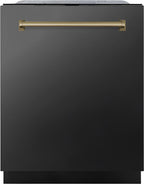 ZLINE Autograph Edition 24" 3rd Rack Top Touch Control Tall Tub Dishwasher in Black Stainless Steel with Gold Handle, 45dBa (DWMTZ-BS-24-G)