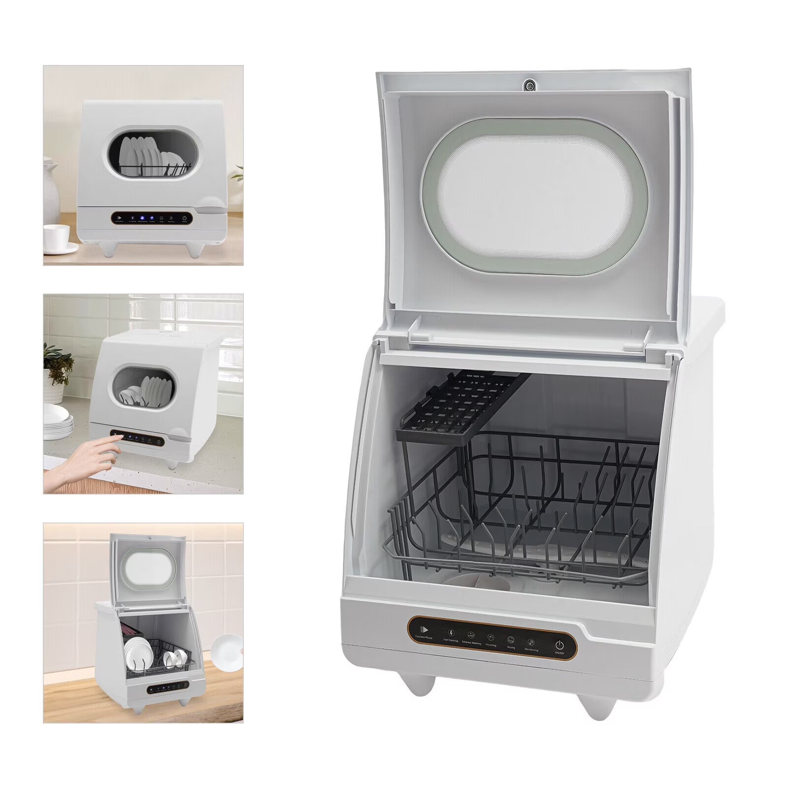 Portable Countertop Dishwasher, Compact, Low Noise, 5 Washing Programs, Mini Dishwasher with Water Tank Leak-Proof Dry