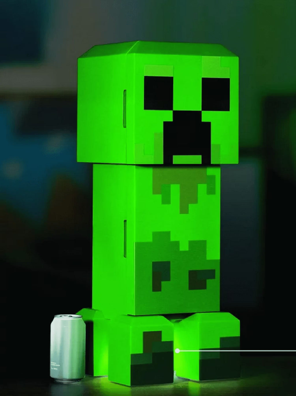Minecraft Creeper Mini Fridge 2 Door, 8L, Green, 25.2" H 9.5" W 9.1" D