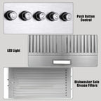 Zomagas 24 inch Wall Mount Range Hood 450CFM Exhaust Vent Stainless with Dishwasher Clean Filter 120V