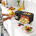 Nostalgia 3-in-1 Breakfast Station - Includes Coffee Maker, Toaster Oven, Oven, Non-Stick Fry Pan And 4-Slice Toaster - Multi-Function Breakfast Maker with Timer