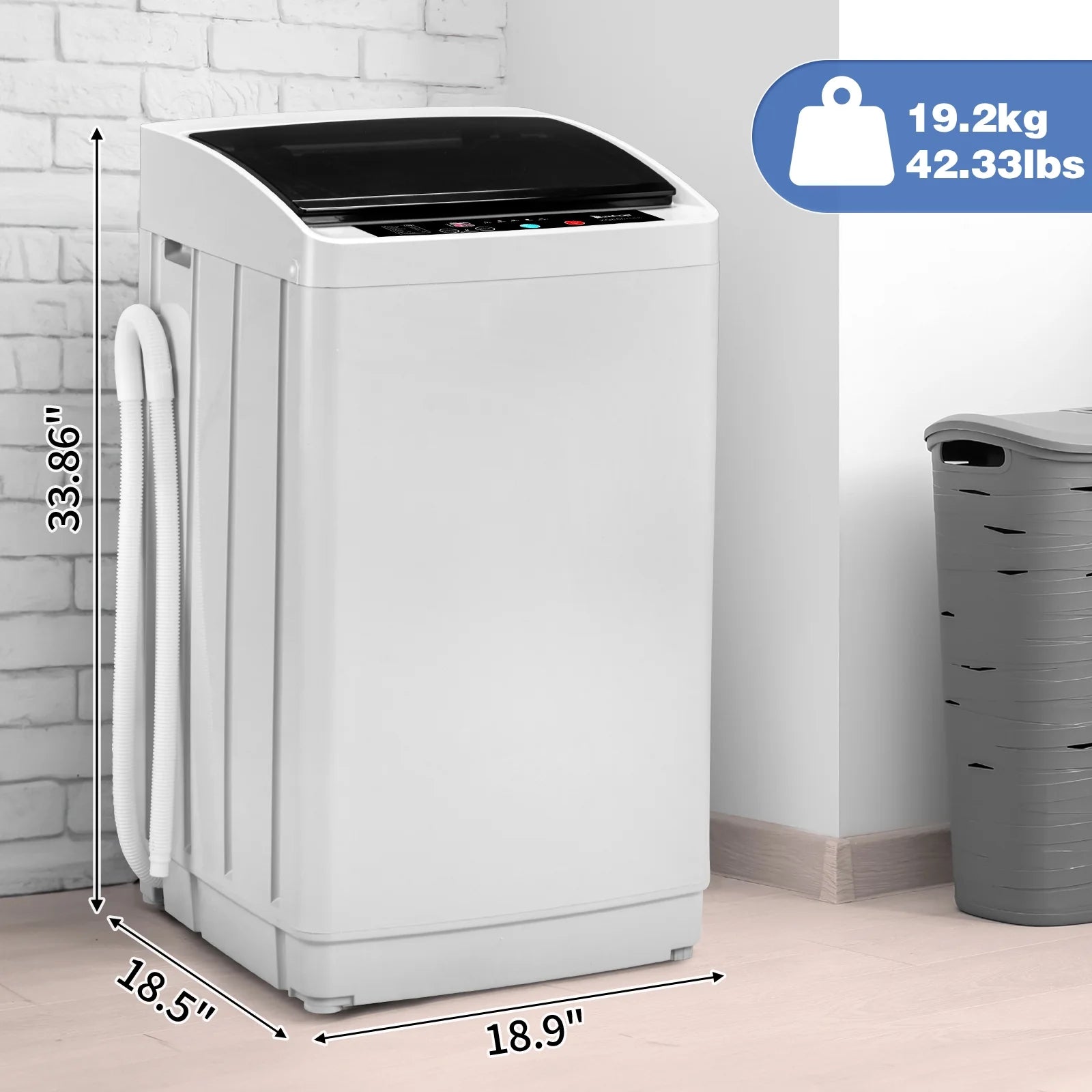 UbesGoo 15.6LBS Portable Washing Machine, Full-Automatic Electric Laundry Machine with Stainless Steel Drum,Compact Washer, Washer and Dryer Combo with Drain Pump for Apartment, Dorms, RV