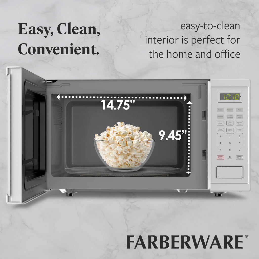 Farberware FMGZ09BKA 0.9 Cu. Ft. Microwave Oven, 900W, Digital Control, LED Display, 6 Cooking Presets, Black