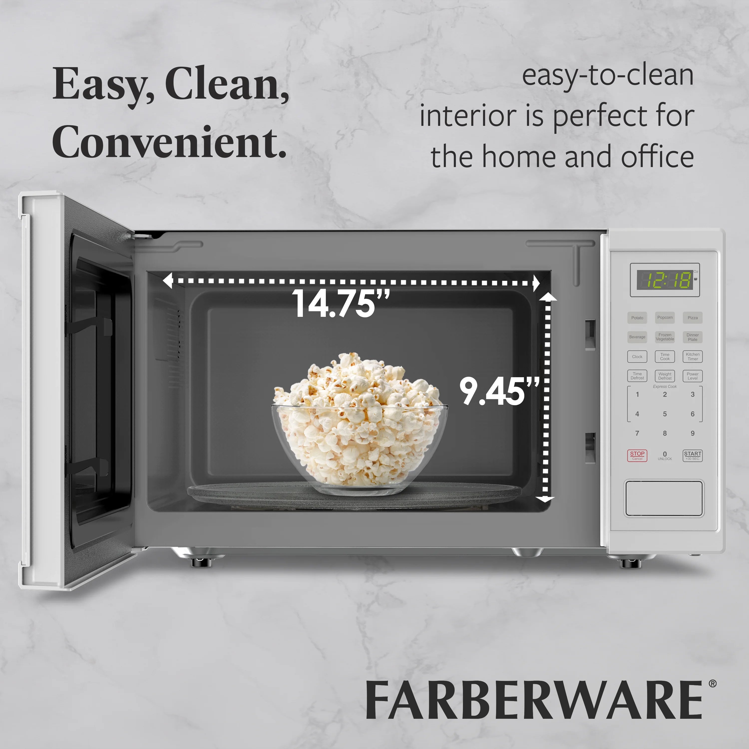 Farberware FMGZ09BKA 0.9 Cu. Ft. Microwave Oven, 900W, Digital Control, LED Display, 6 Cooking Presets, Black