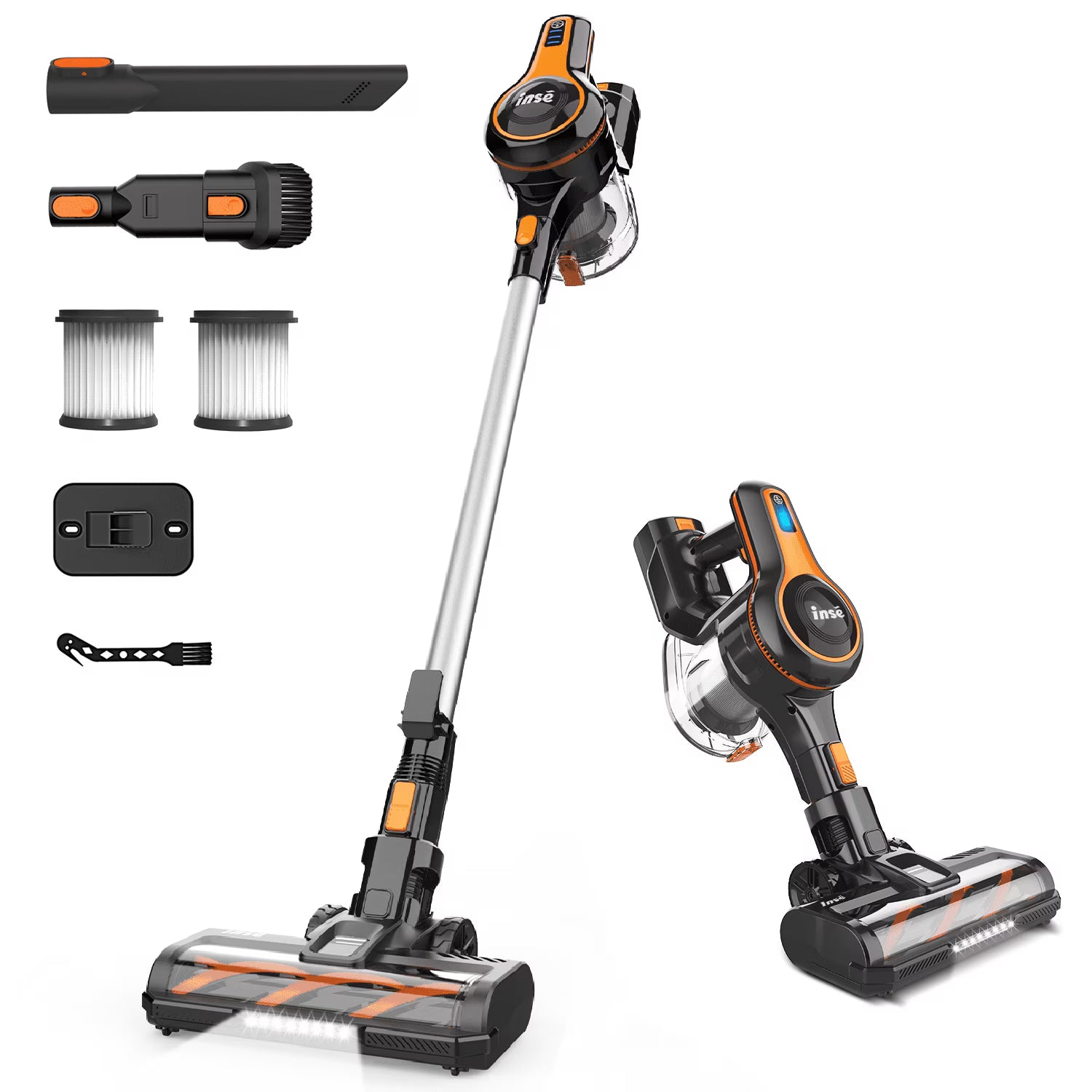 INSE Cordless Vacuum Cleaner, 40kPa Rechargeable Stick Vacuum with 300W Brushless Motor for Carpet Hardwood Floor Pet Hair,S620