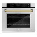 ZLINE 30" Autograph Single Wall Oven with Air Fry and Self-Clean in DuraSnow?? Stainless Steel and Gold Handle, WASSZ-30-G